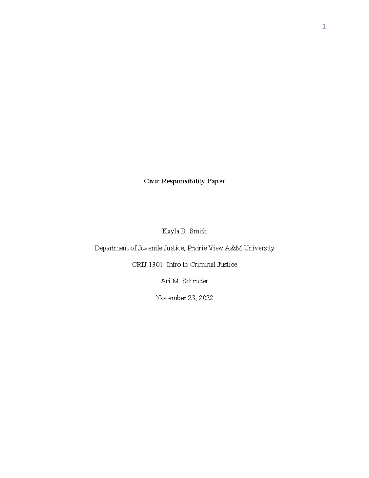 Civic Responsibility Paper - 1 Civic Responsibility Paper Kayla B ...
