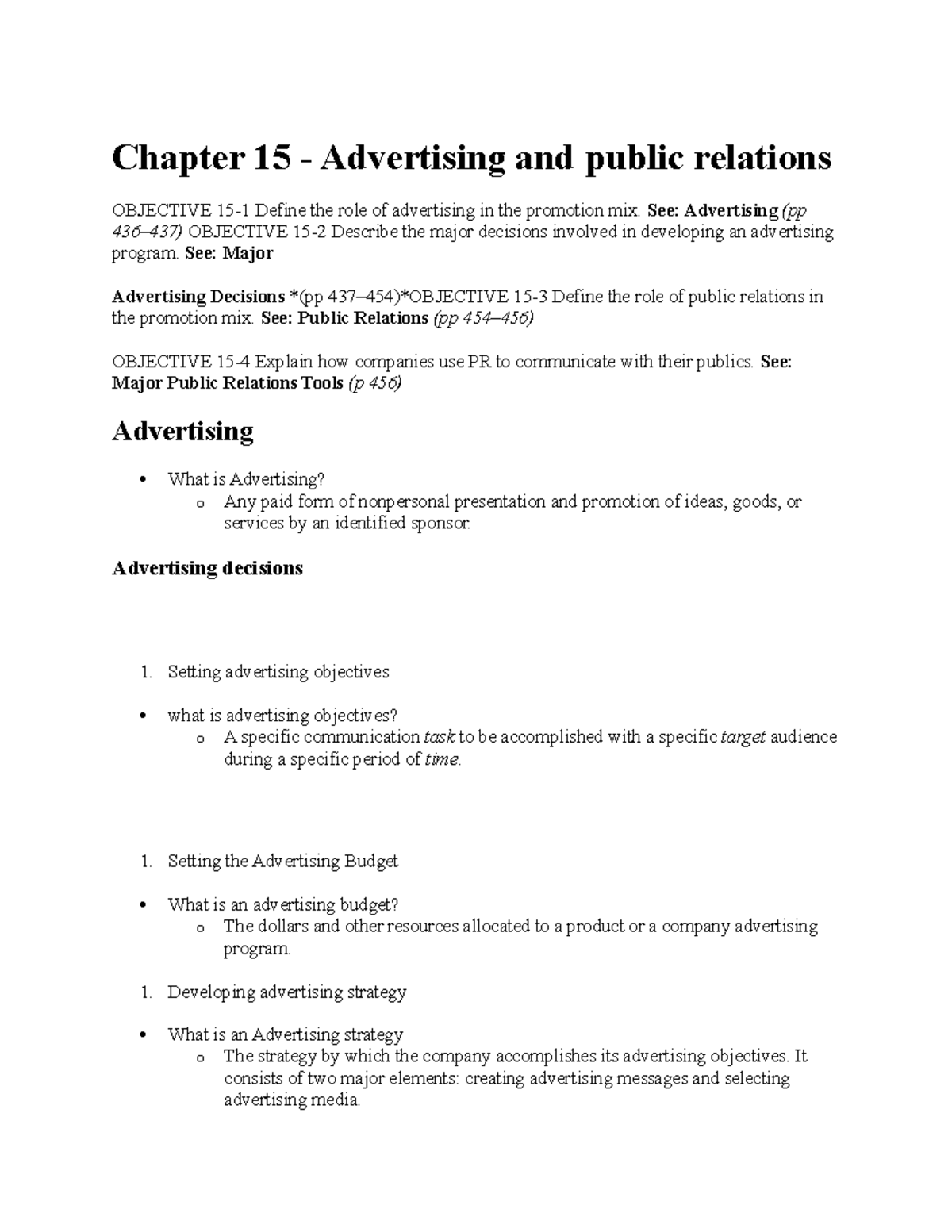 Chapter 15 - Marketing - Advertising and public relations - Chapter 15 ...