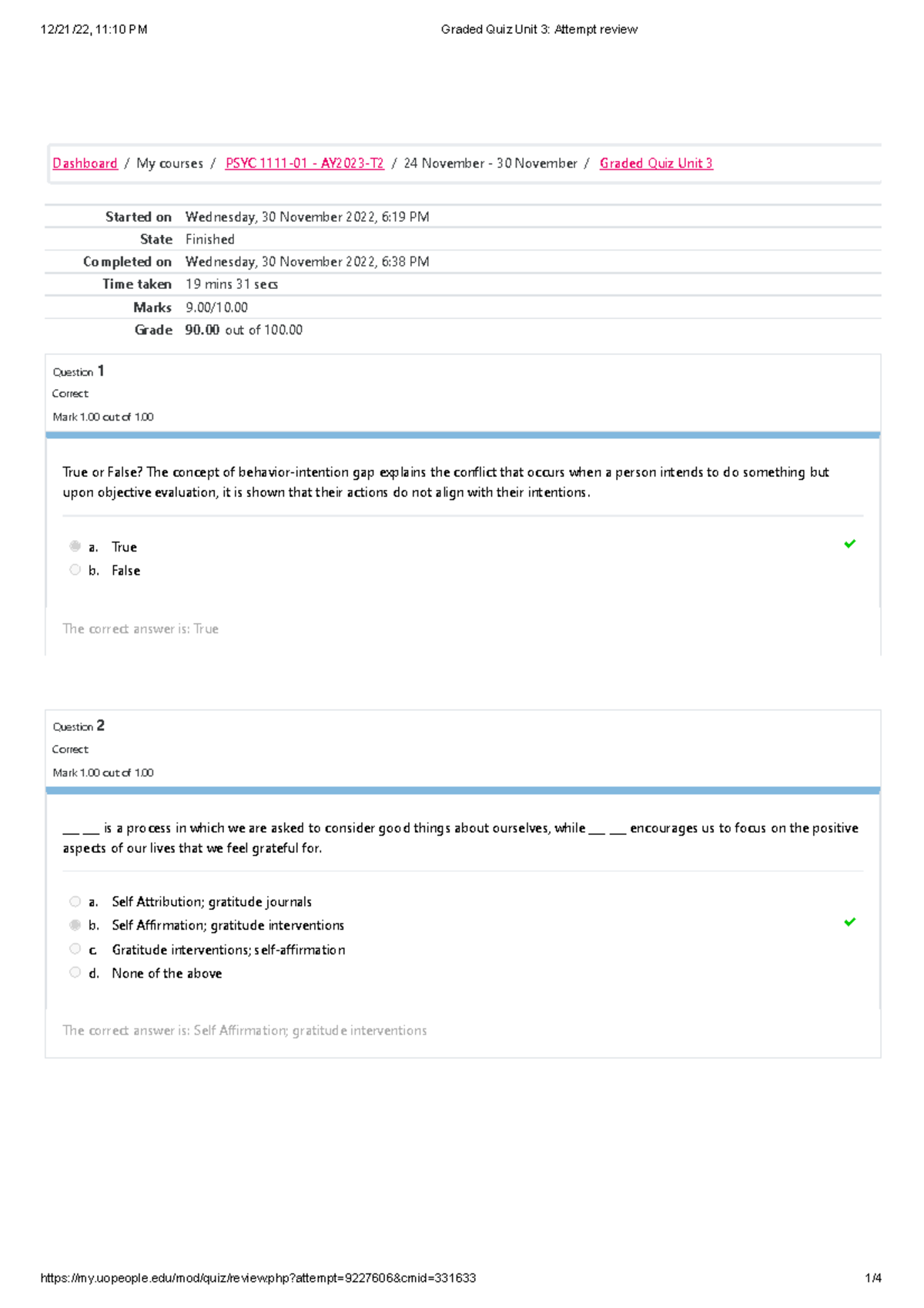 Graded Quiz Unit 3 Attempt Review - Started On Wednesday, 30 November ...