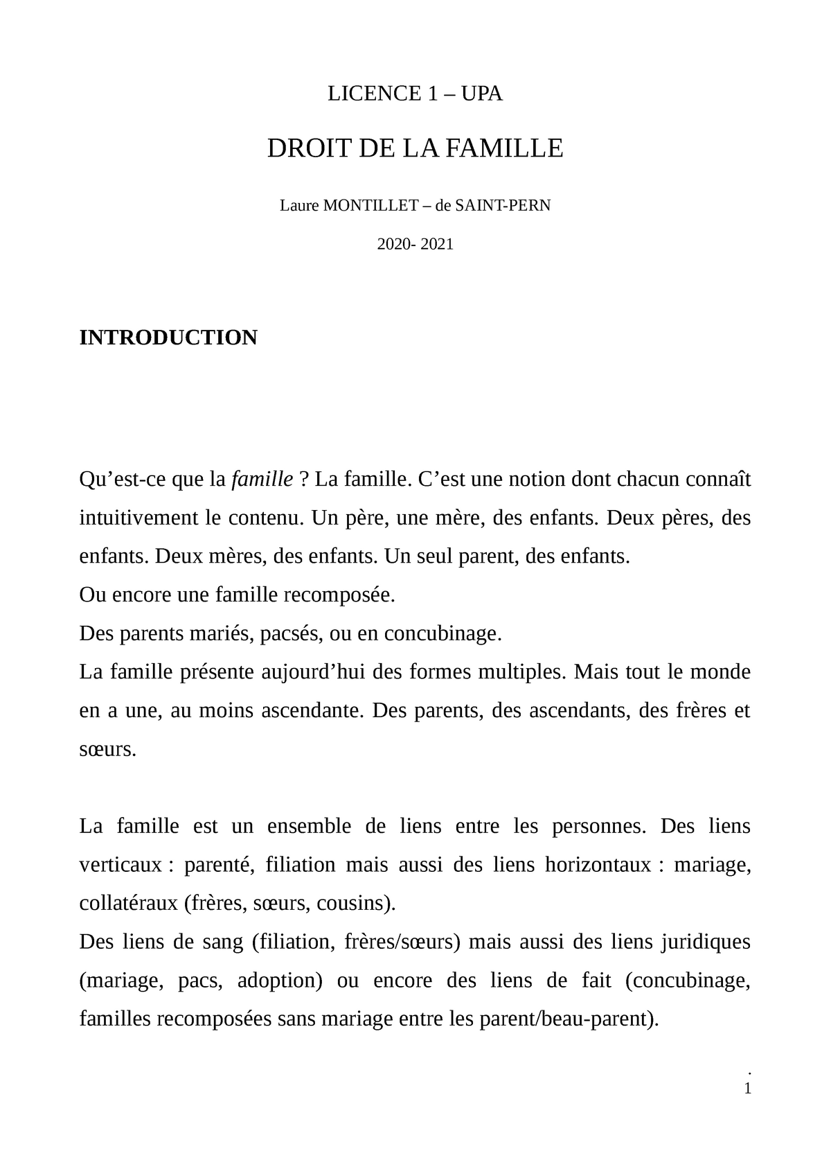 dissertation droit de la famille l1