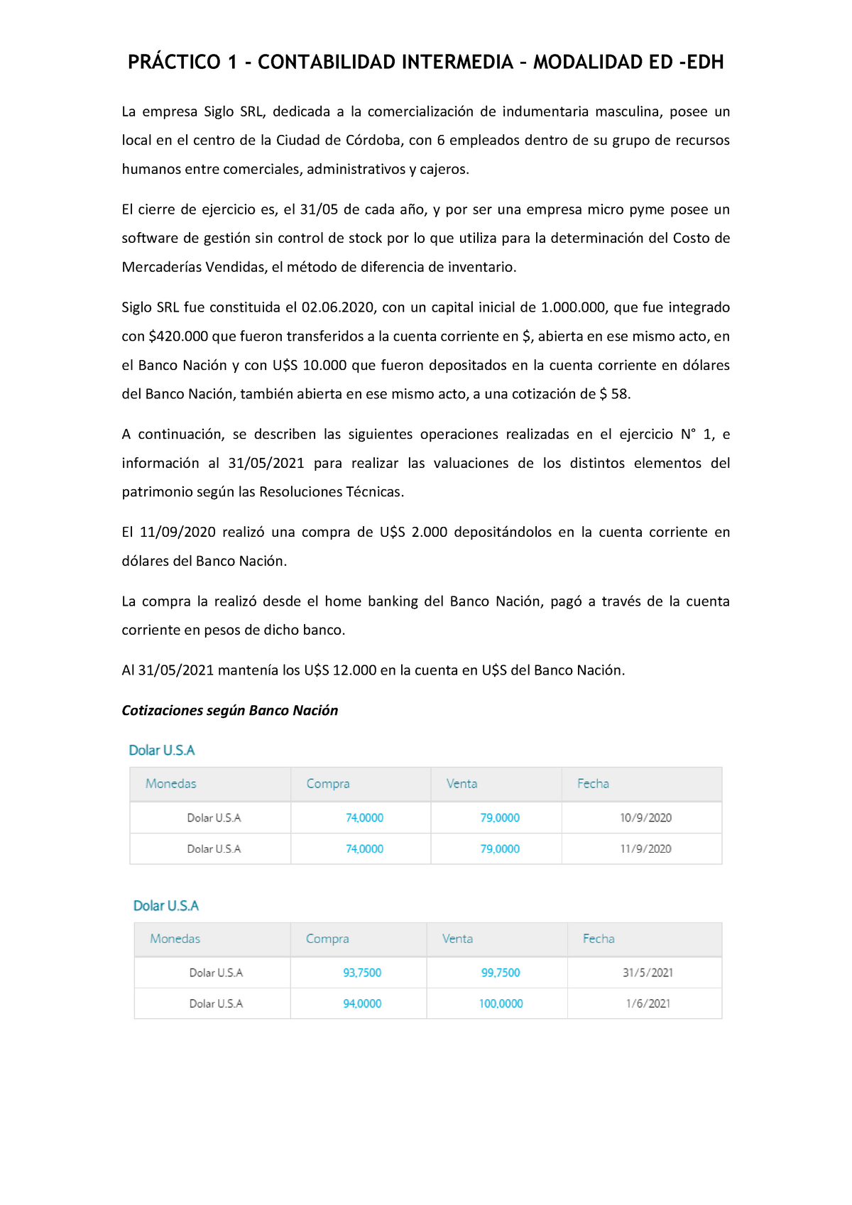 202101 Práctico Adicional M1 Contabilidad Intermedia 1 La Empresa Siglo Srl Dedicada A La 5917