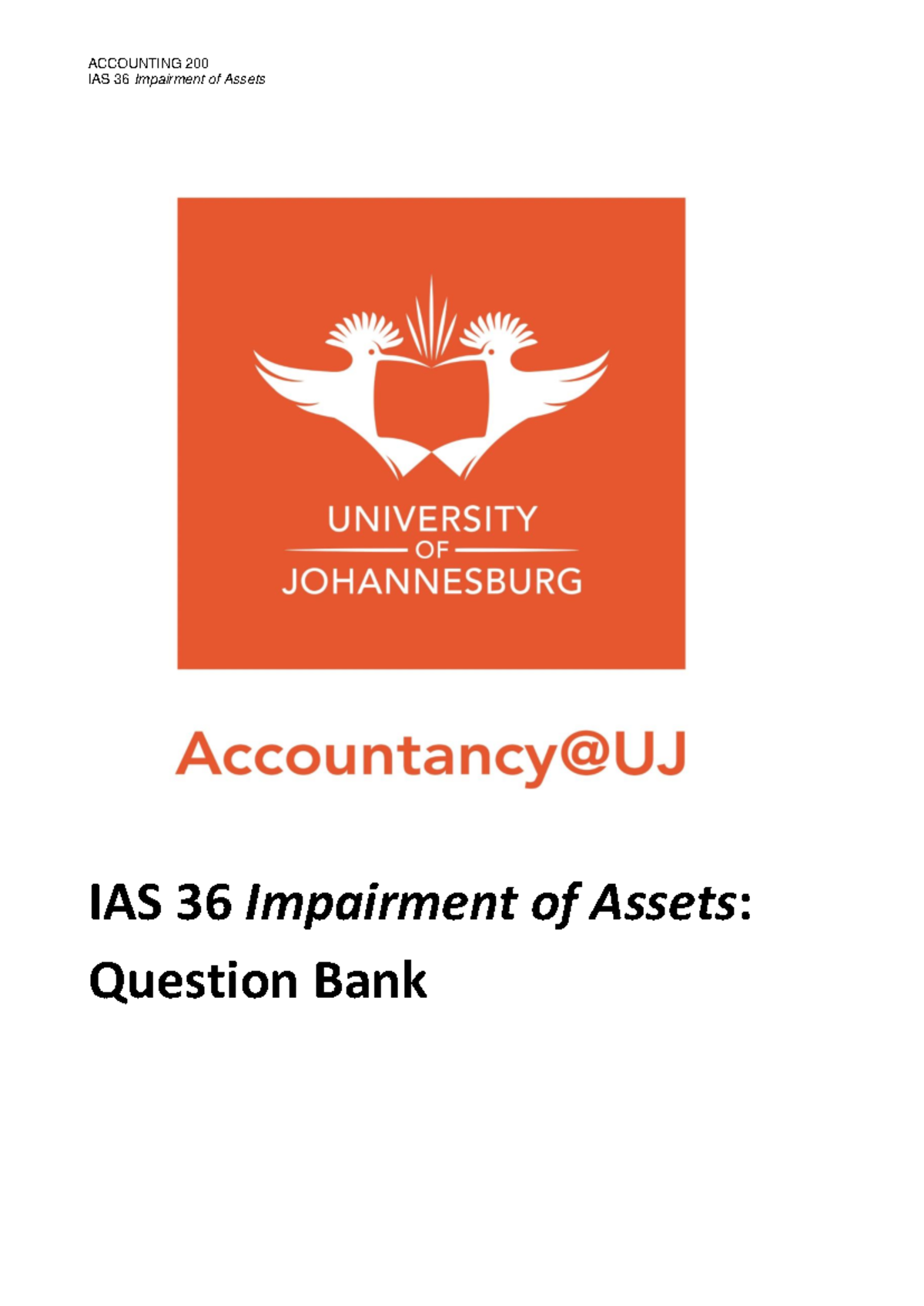 IAS 36 Impairment of assets question bank - IAS 36 Impairment of Assets ...