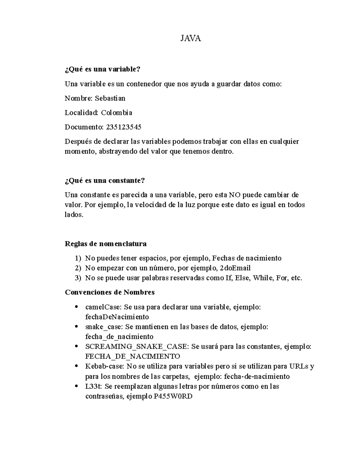 Principios de Java - JAVA ¿Qué es una variable? Una variable es un ...