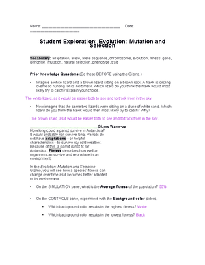 Evolution Mutation And Selection Name Date Student Studocu