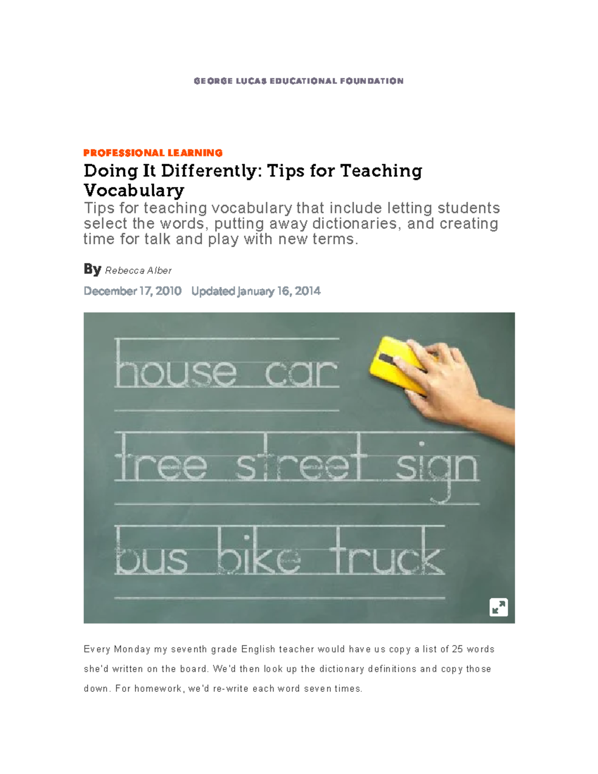 Doing It Differently Tips for Teaching Vocabulary Edutopia - P R O F E ...