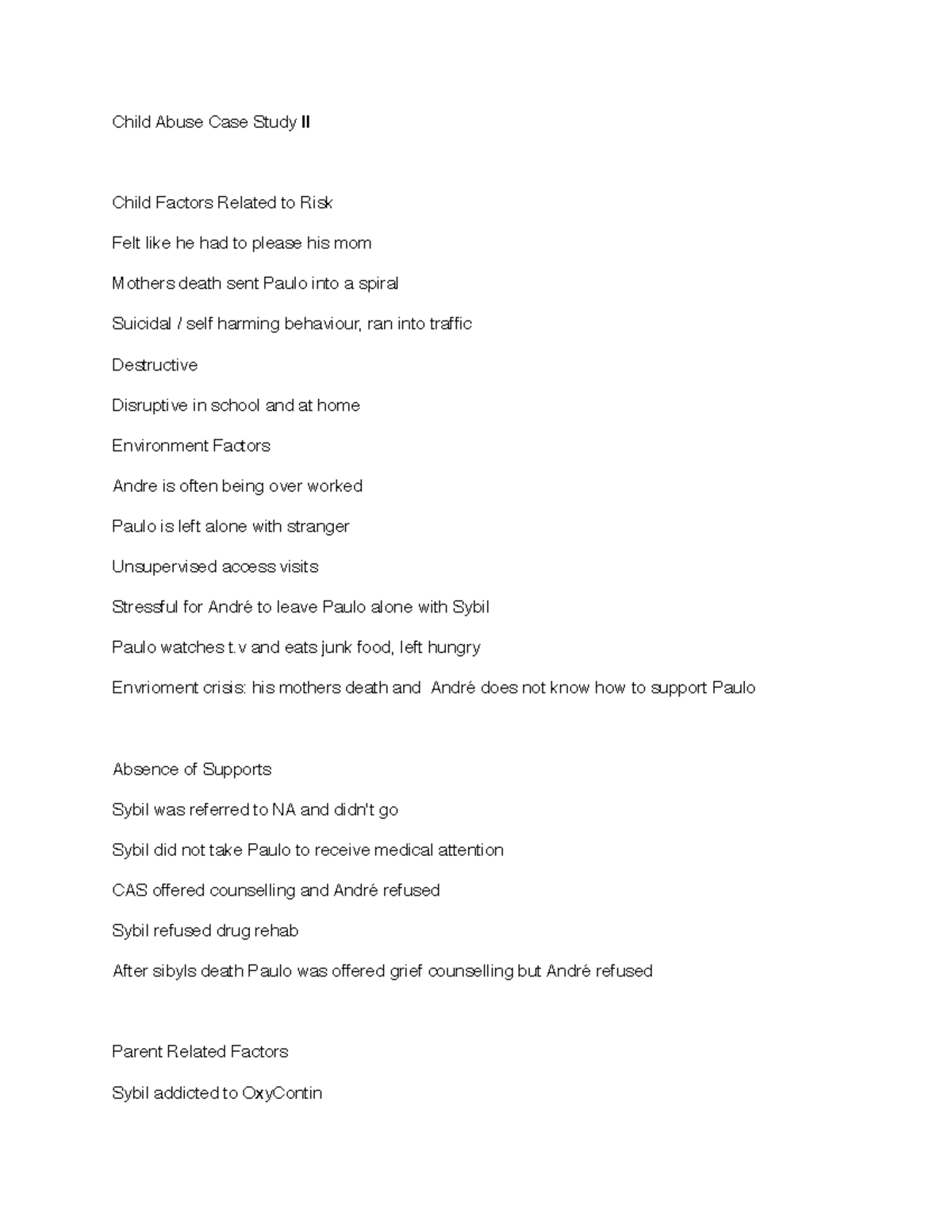 Week Seven Lecture Notes 7 Child Abuse Case Study II Child Factors
