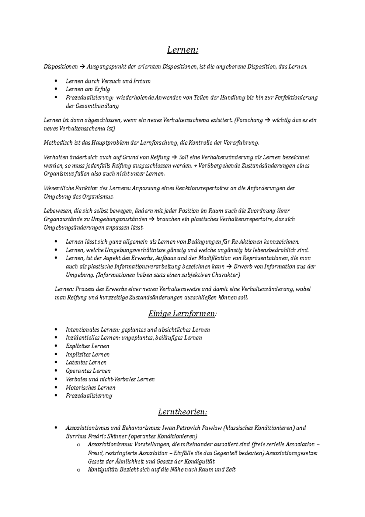 Zusammenfassung - Lernen: Dispositionen Ausgangspunkt der erlernten ...