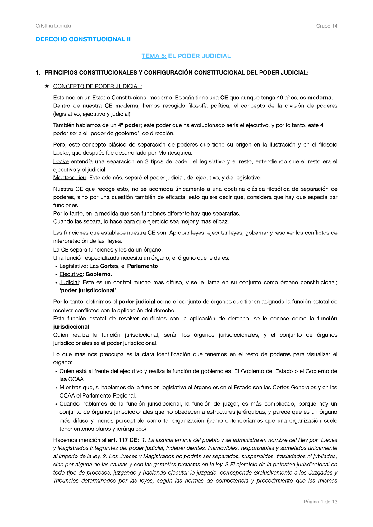 TEMA 5 (Constitucional II) - DERECHO CONSTITUCIONAL II TEMA 5: EL PODER ...