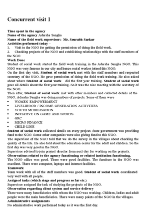 CON 6 - MSW CONCURRENT REPORT - Date of field work Time spent in the ...