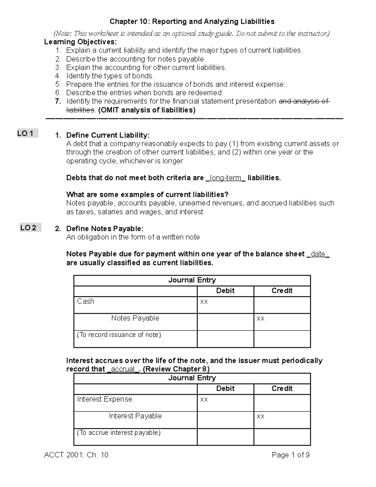 Acct Chapter 10 Study Guide - Chapter 10: Reporting And Analyzing ...