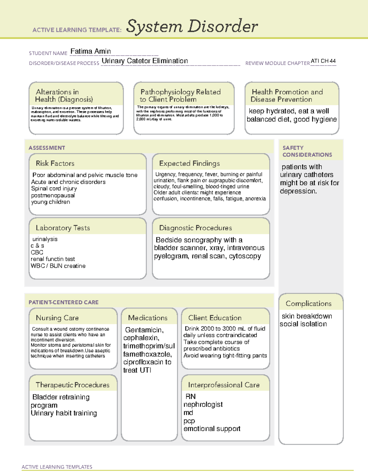 Urinary catetor elimination - ACTIVE LEARNING TEMPLATES System Disorder ...