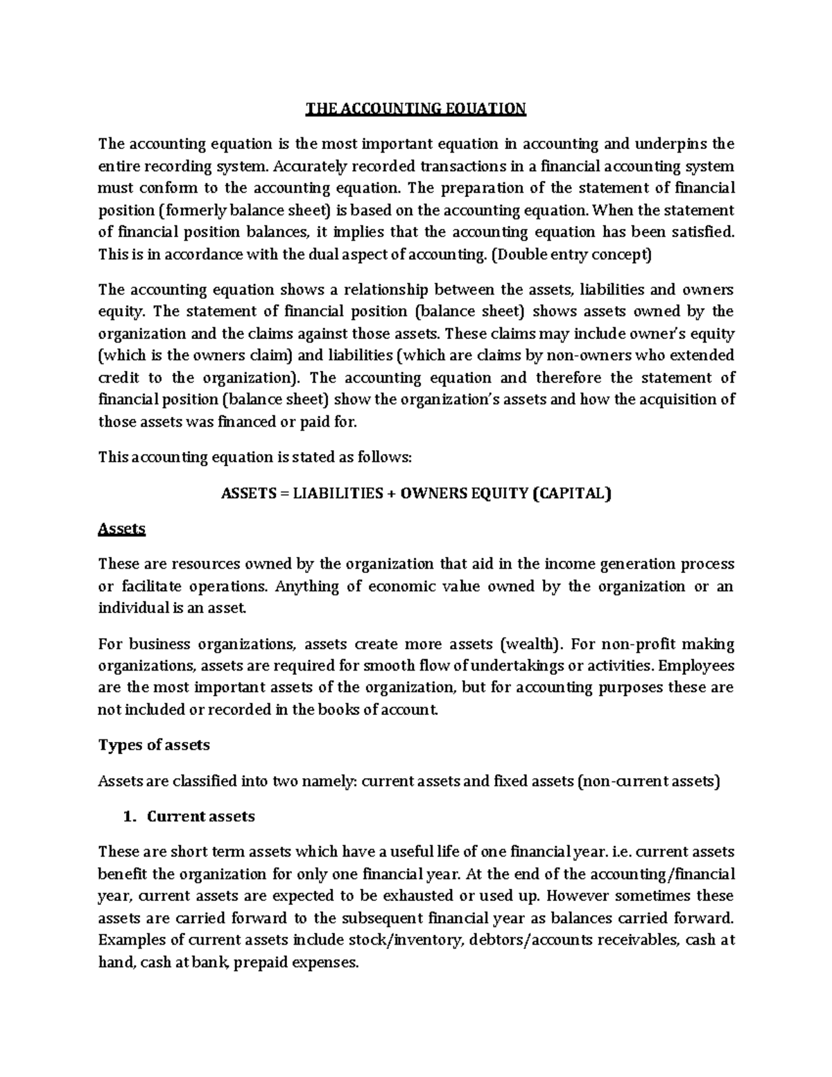 (C) Accounting Equation - THE ACCOUNTING EQUATION The accounting ...