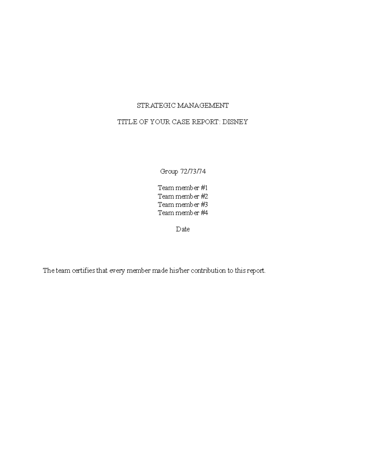 Sample format of case report - STRATEGIC MANAGEMENT TITLE OF YOUR CASE ...