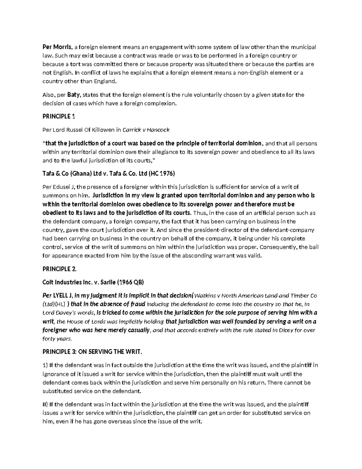 Notes on jurisdiction - Summary Conflict of laws - Per Morris, a ...