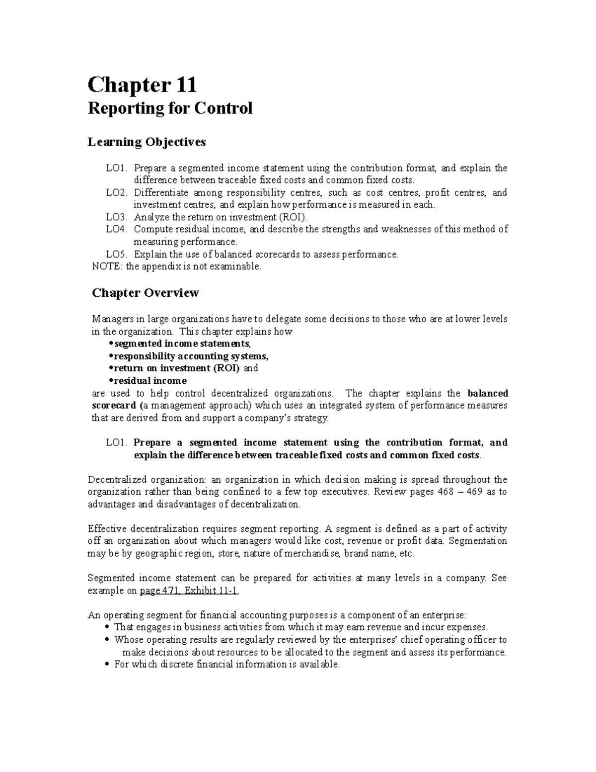 Managerial Accounting Chapter 11 Student Handout - Chapter 11 Reporting ...