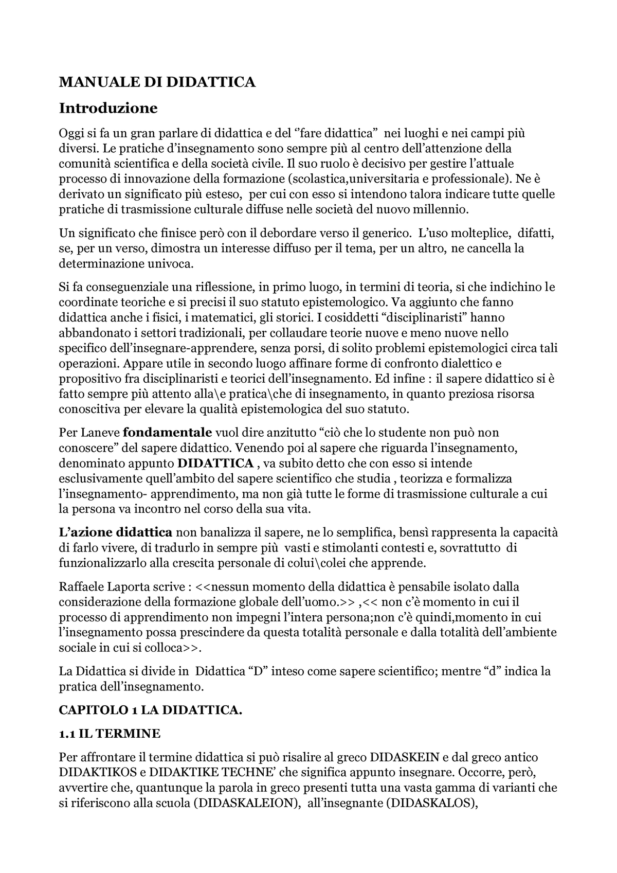 Riassunto esame Didattica generale, prof. Laneve, libro consigliato Senza  Lacci, Laneve