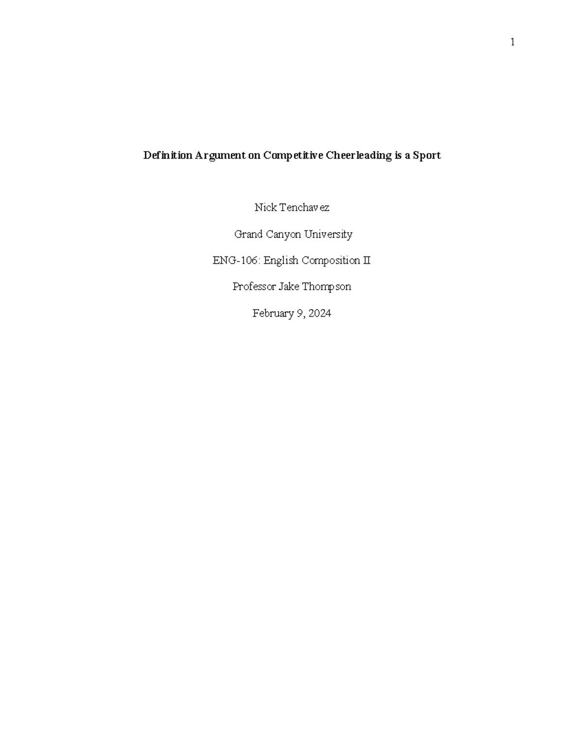 Rough Draft Definition Argument on Cheer is a Sport Definition