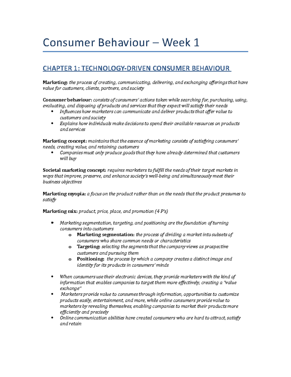 Week 1 (MCS2600) - Summary Fundamentals of Consumer Behaviour FW ...