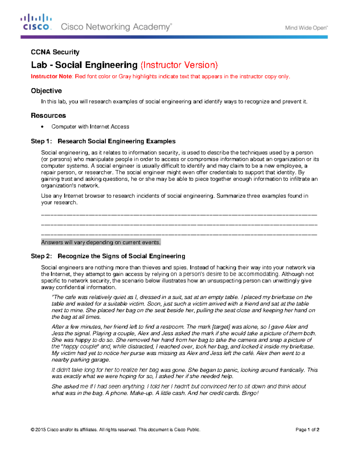 1.2.4.12 Lab - Social Engineering - © 2015 Cisco and/or its affiliates ...