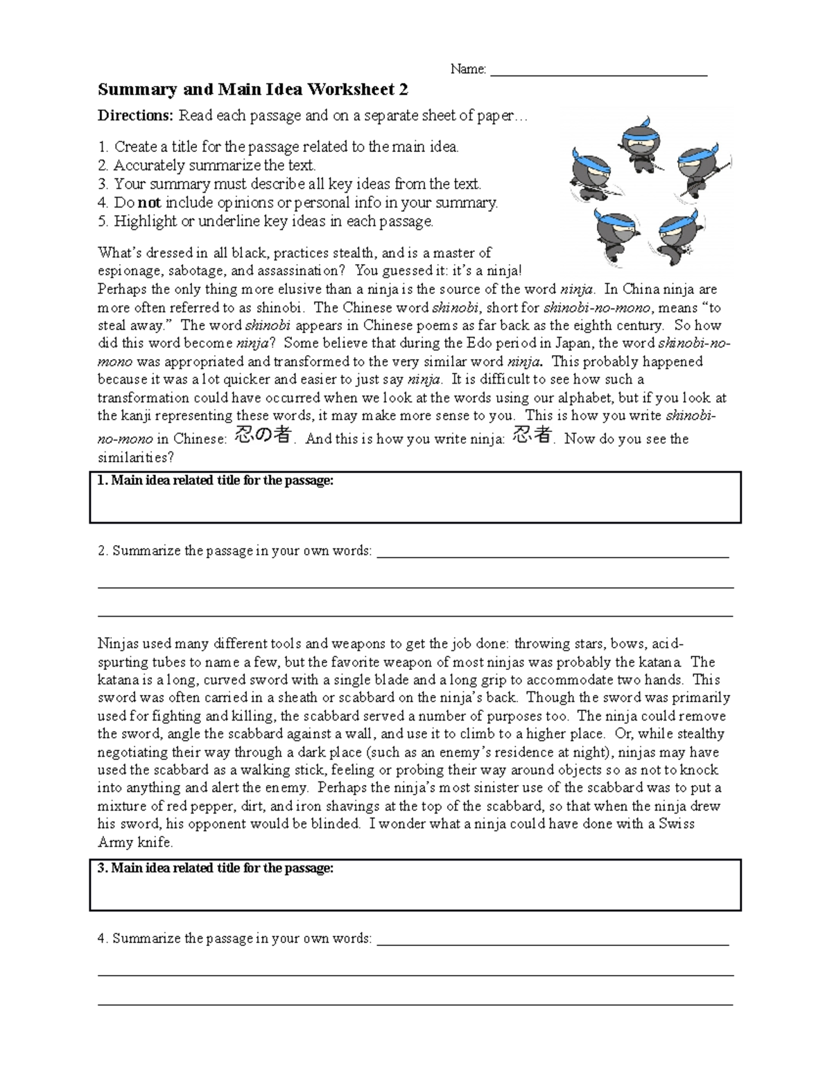 summary-and-main-idea-worksheet-2-name