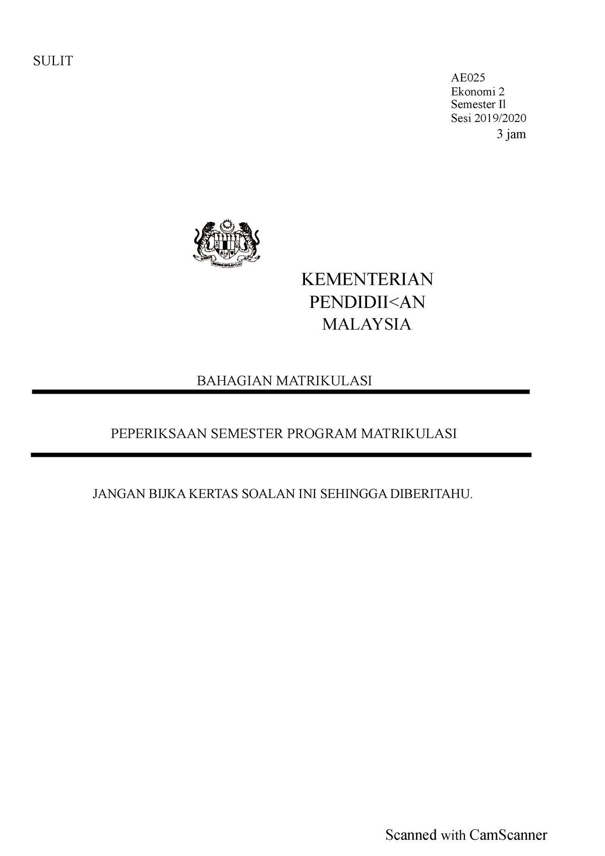 Contoh Soalan Makroekonomi Matrikulasi