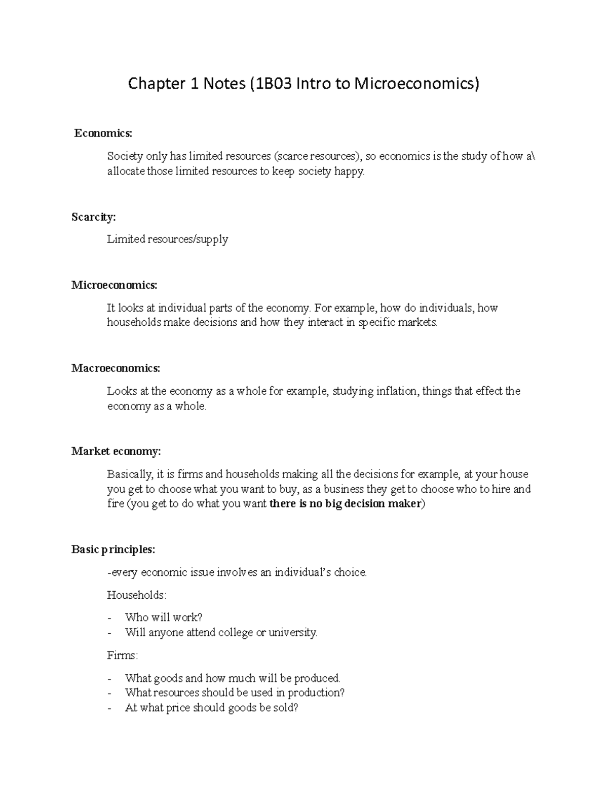 Chapter 1 Notes (1B03 Intro To Microeconomics) - Chapter 1 Notes (1B03 ...