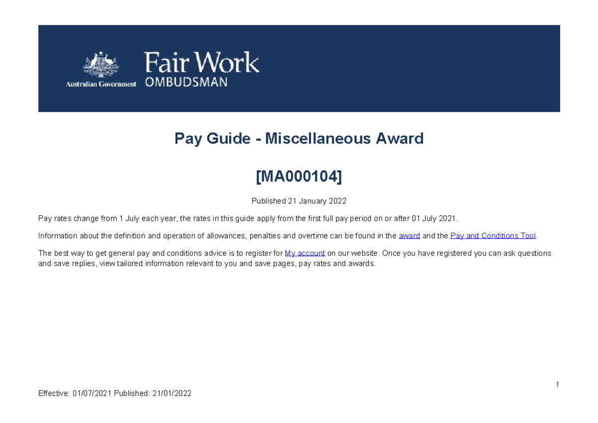 Miscellaneous award ma000104 pay guide - Pay Guide - Miscellaneous ...