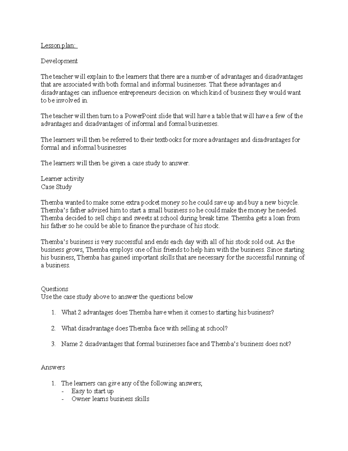 Development ems lesson plan development the teacher will explain to