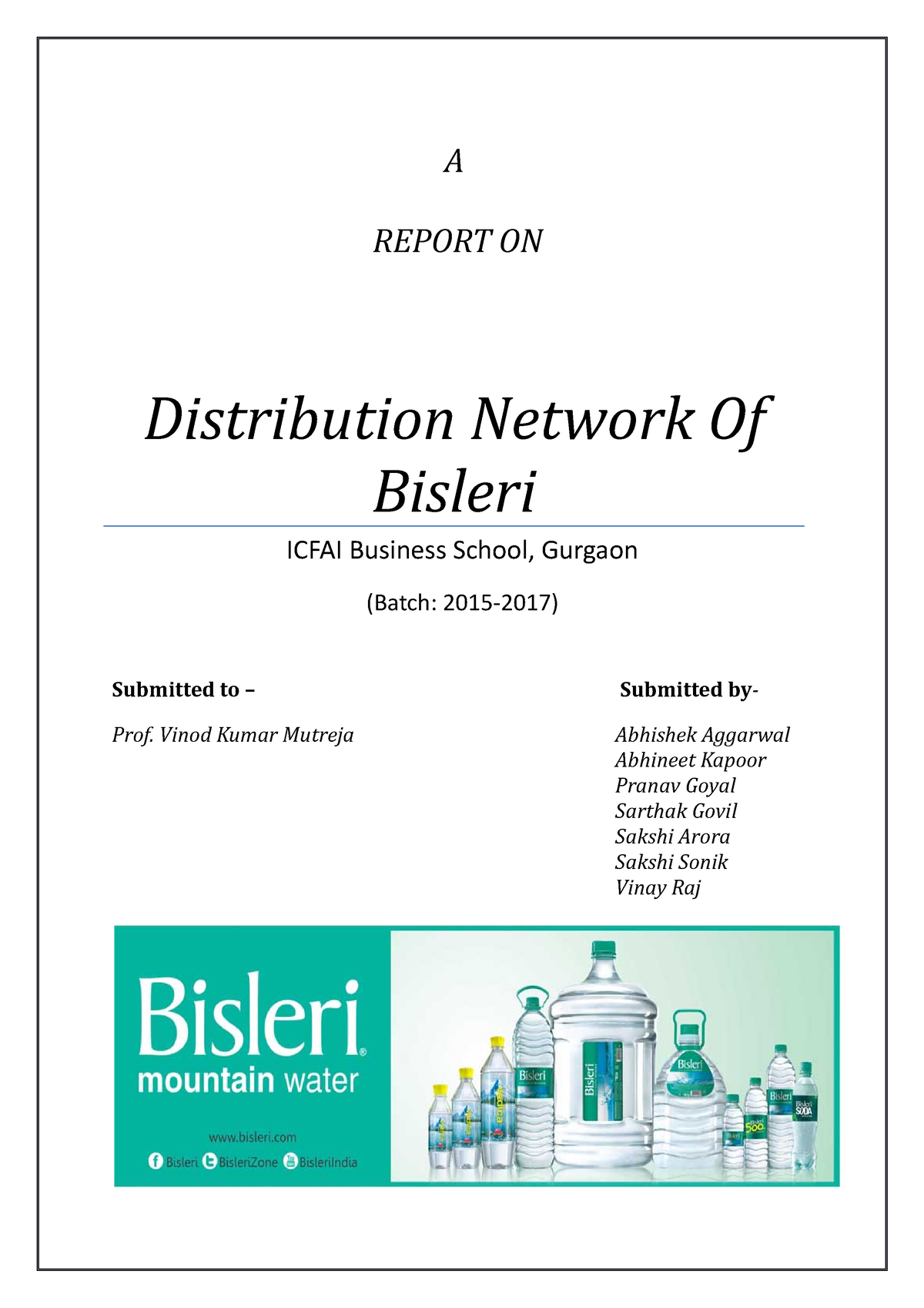 research project on bisleri marketing