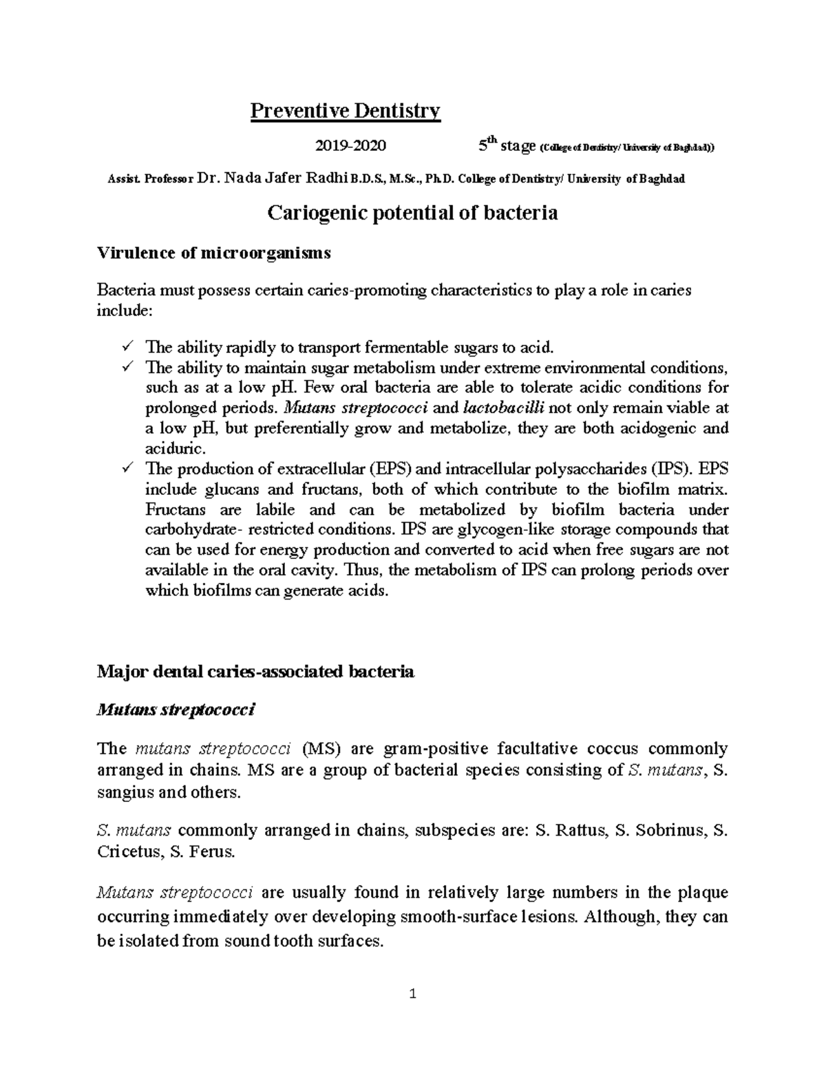 6 Orthodontics 1 Preventive Dentistry 20192020 5 th stage (College