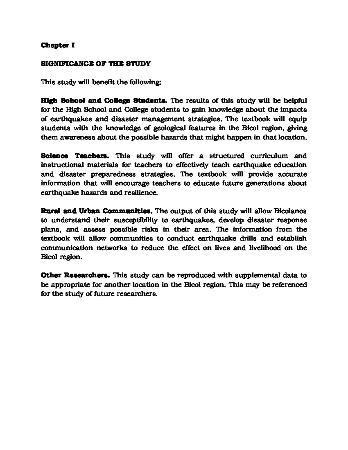 Significance OF THE Study - Chapter I SIGNIFICANCE OF THE STUDY This ...
