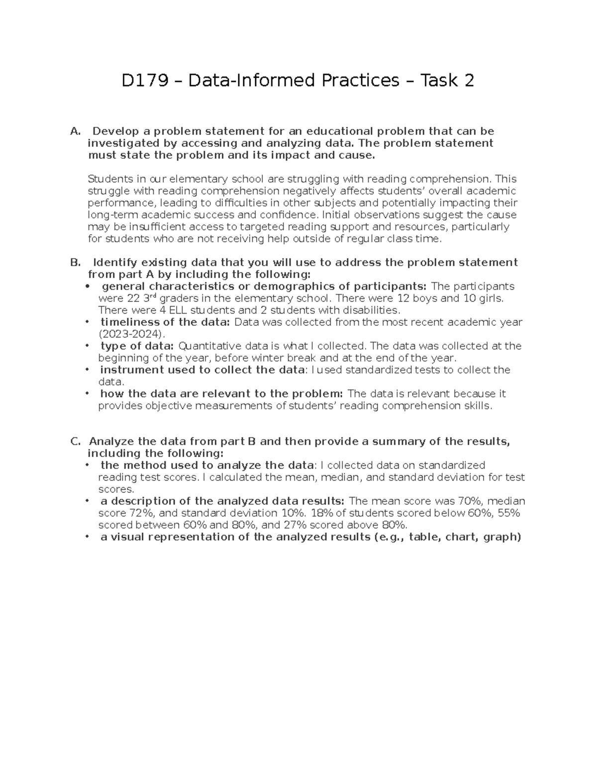 D179 - Task 2 - D179 - Task 2 - Passed - D179 – Data-Informed Practices ...