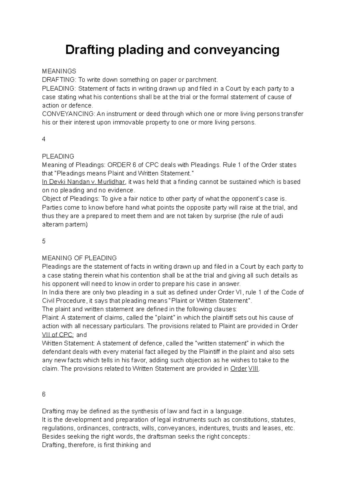 Drafting plading and conveyancing Drafting plading and conveyancing