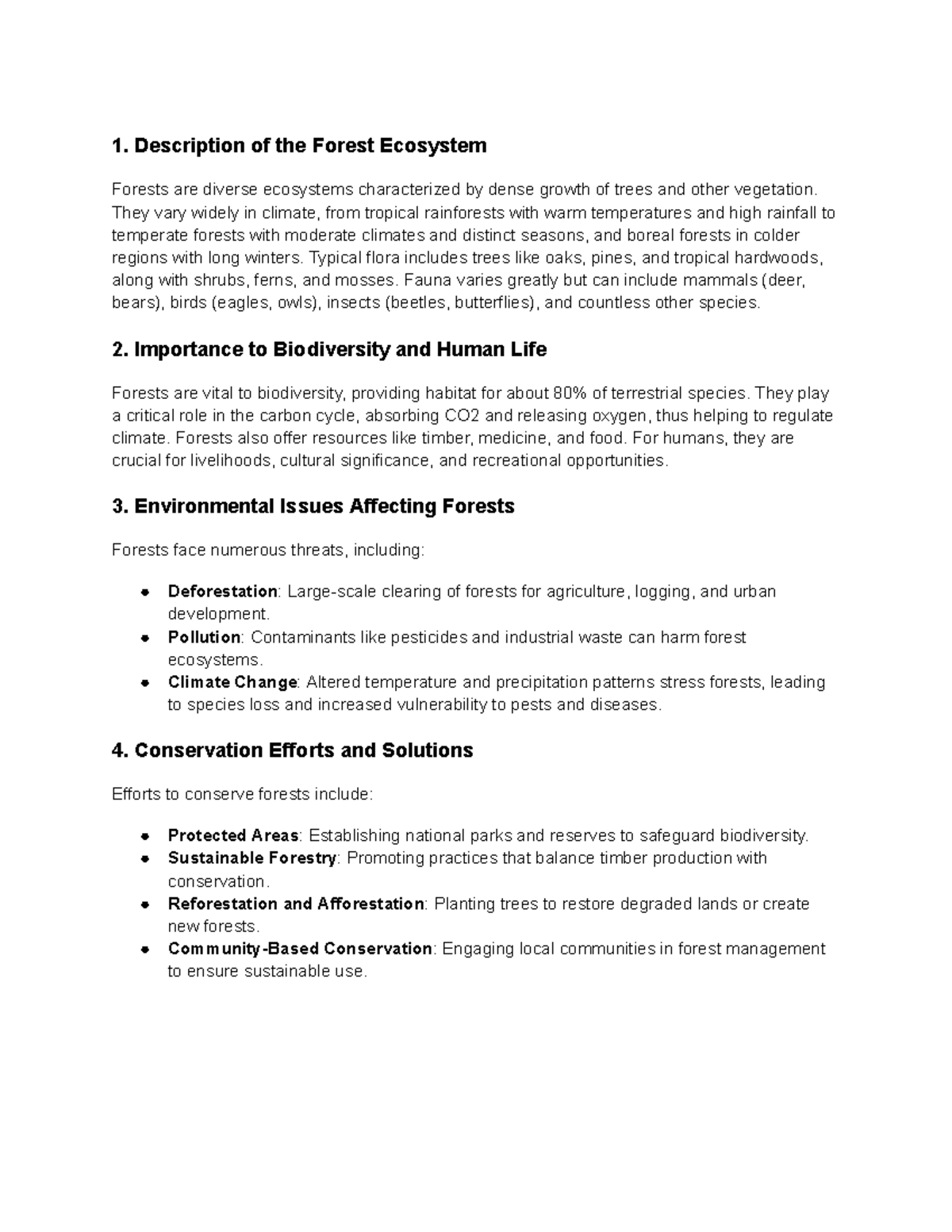 Environmental Science - 1. Description of the Forest Ecosystem Forests ...