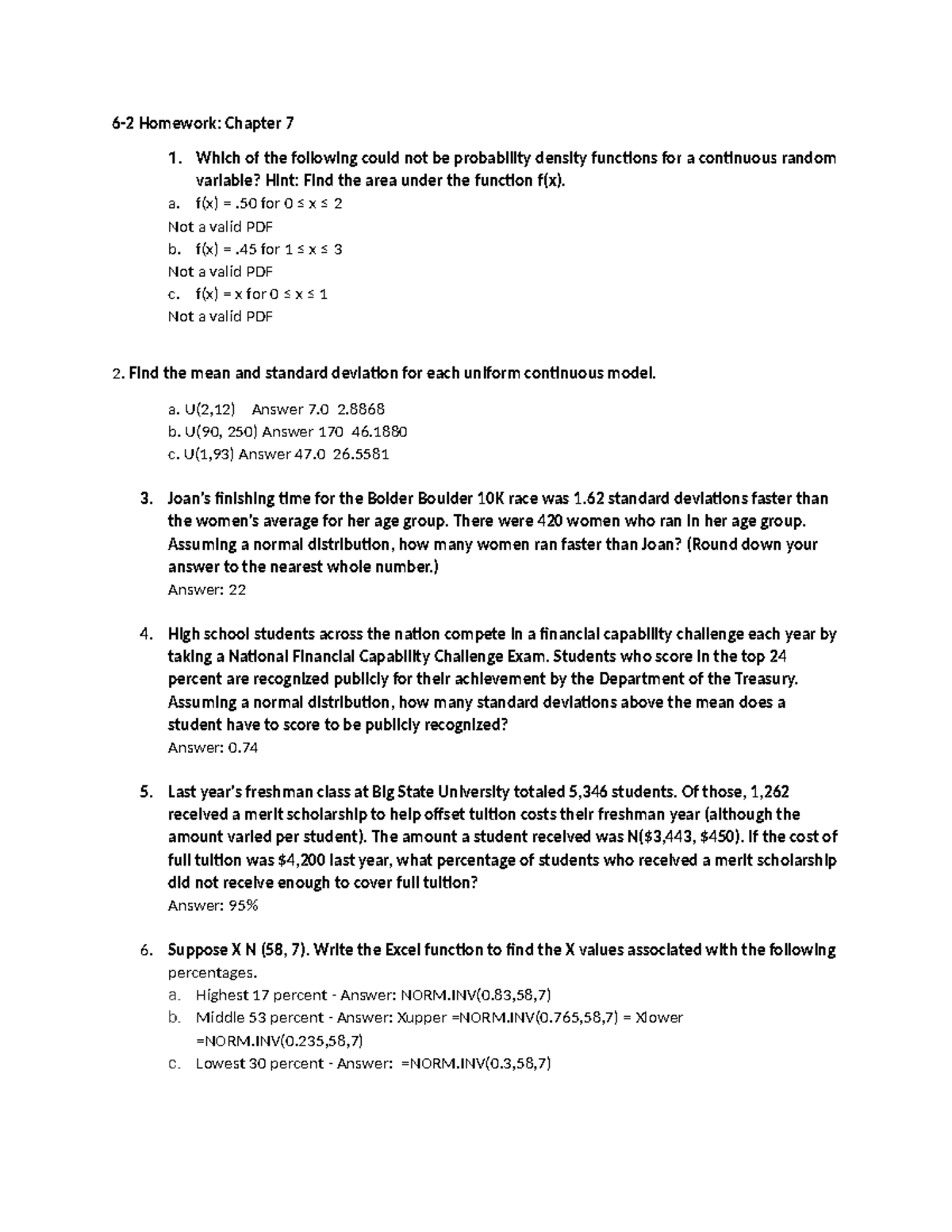 6-2 Homework Chapter 7 - Which of the following could not be ...