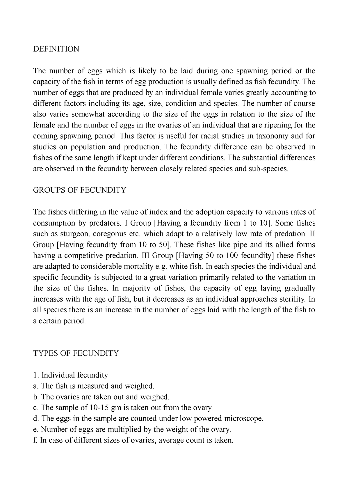 Fecundity- Measurement AND Factors Affecting IT - DEFINITION The number ...