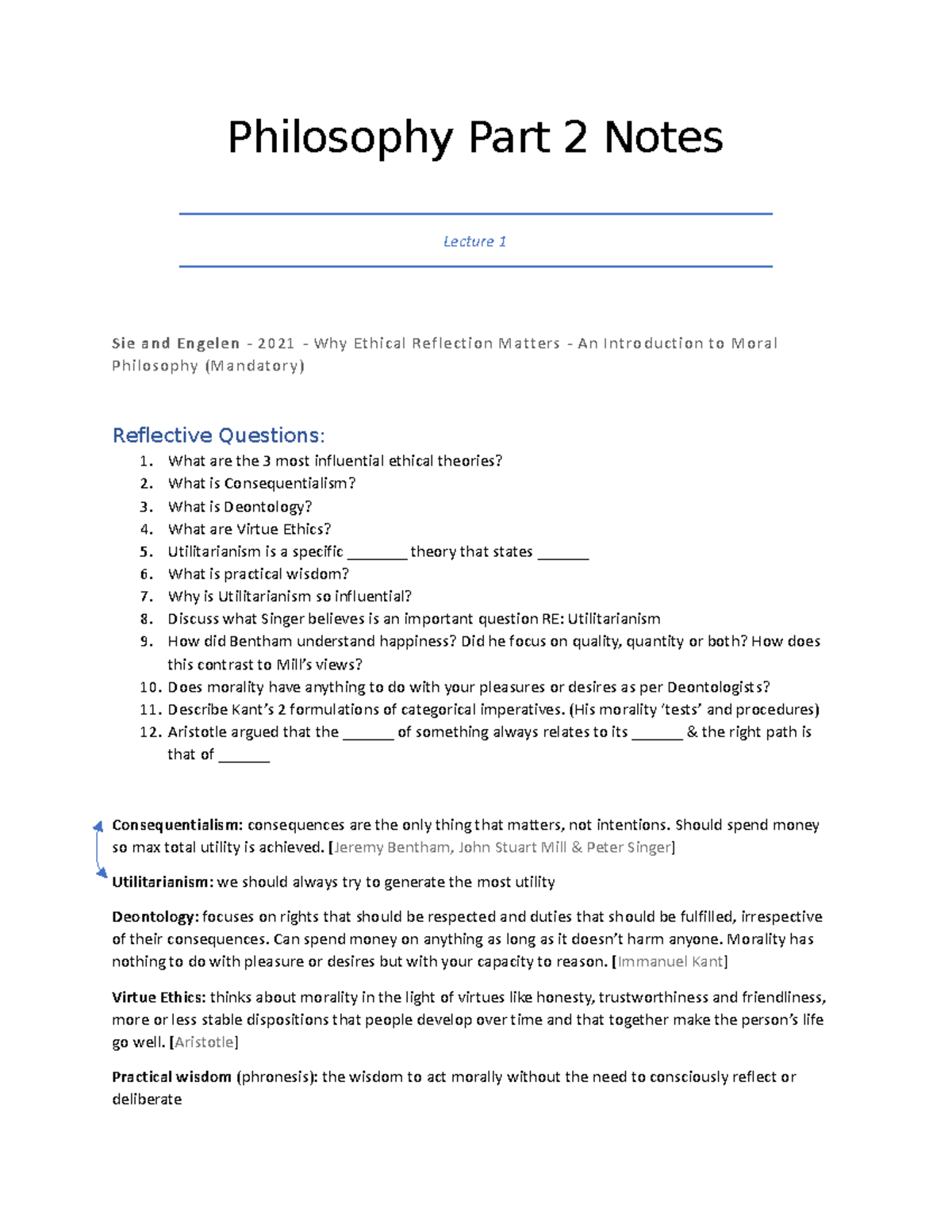 Philosophy Part 2 Notes - Philosophy Part 2 Notes Lecture 1 Sie And ...