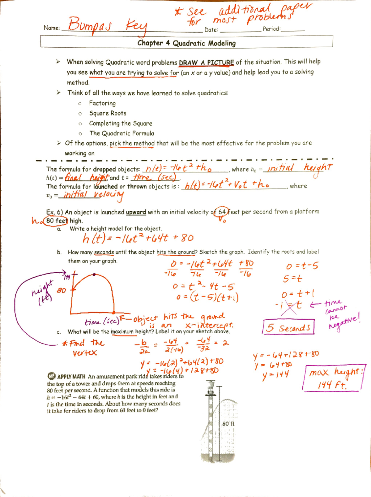 Quadratic Modeling Worked out Key - MATH140 - Studocu