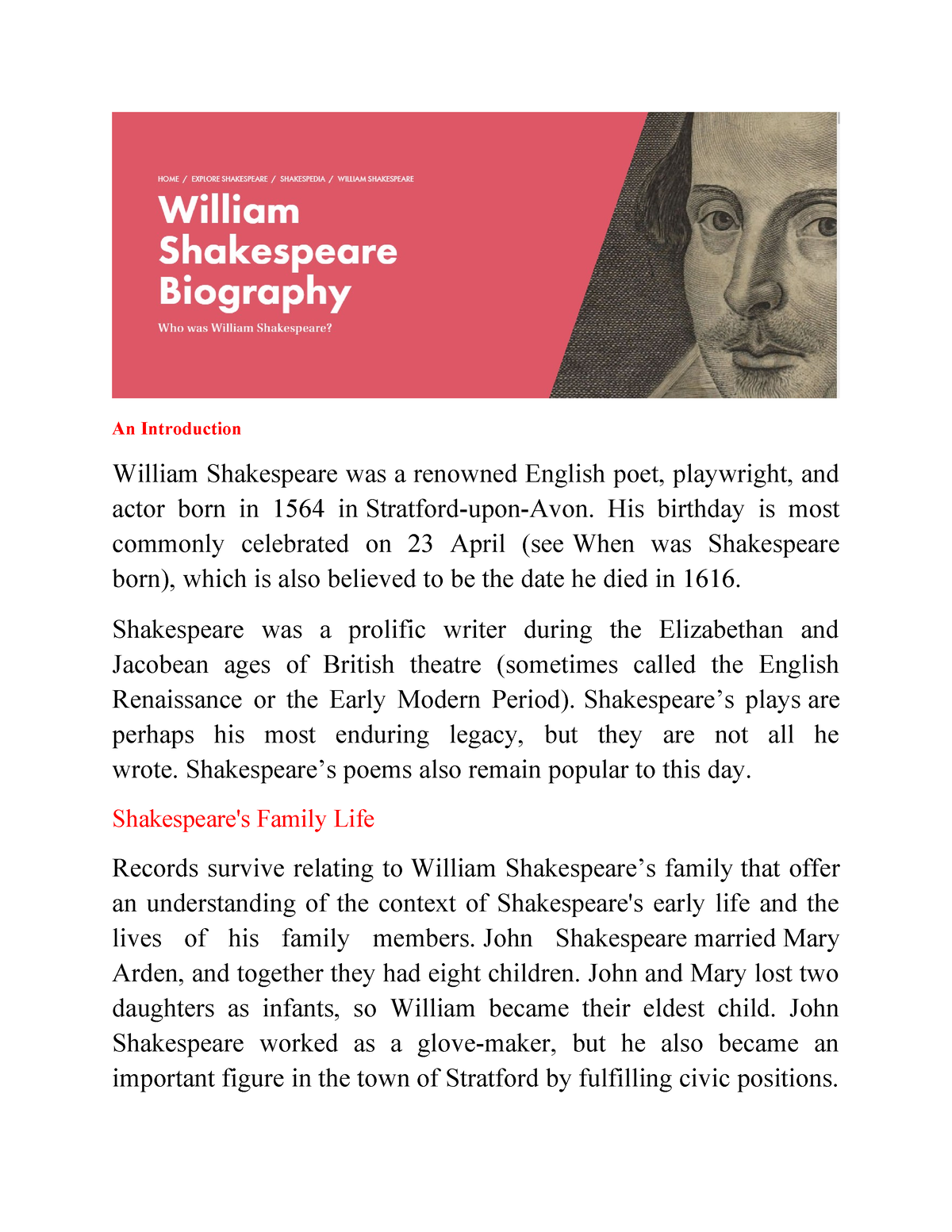 william shakespeare essay introduction