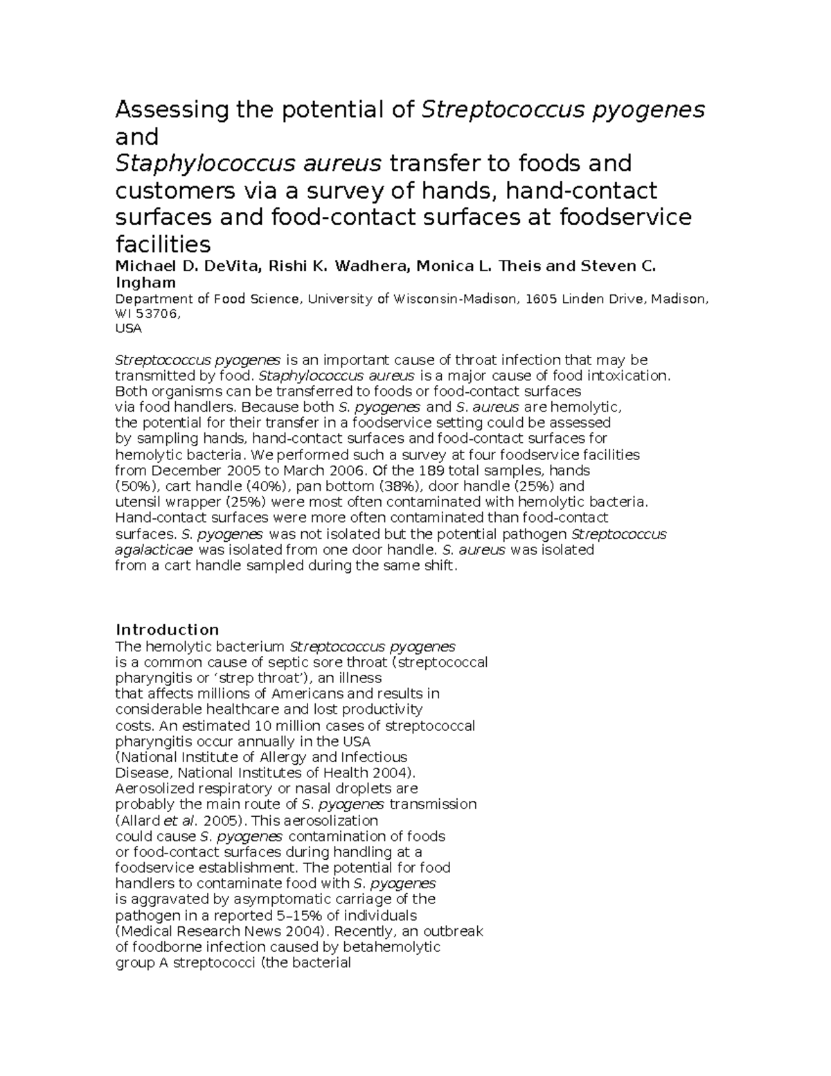 Assessing the potential of Streptococcus pyogenes and - Assessing the ...