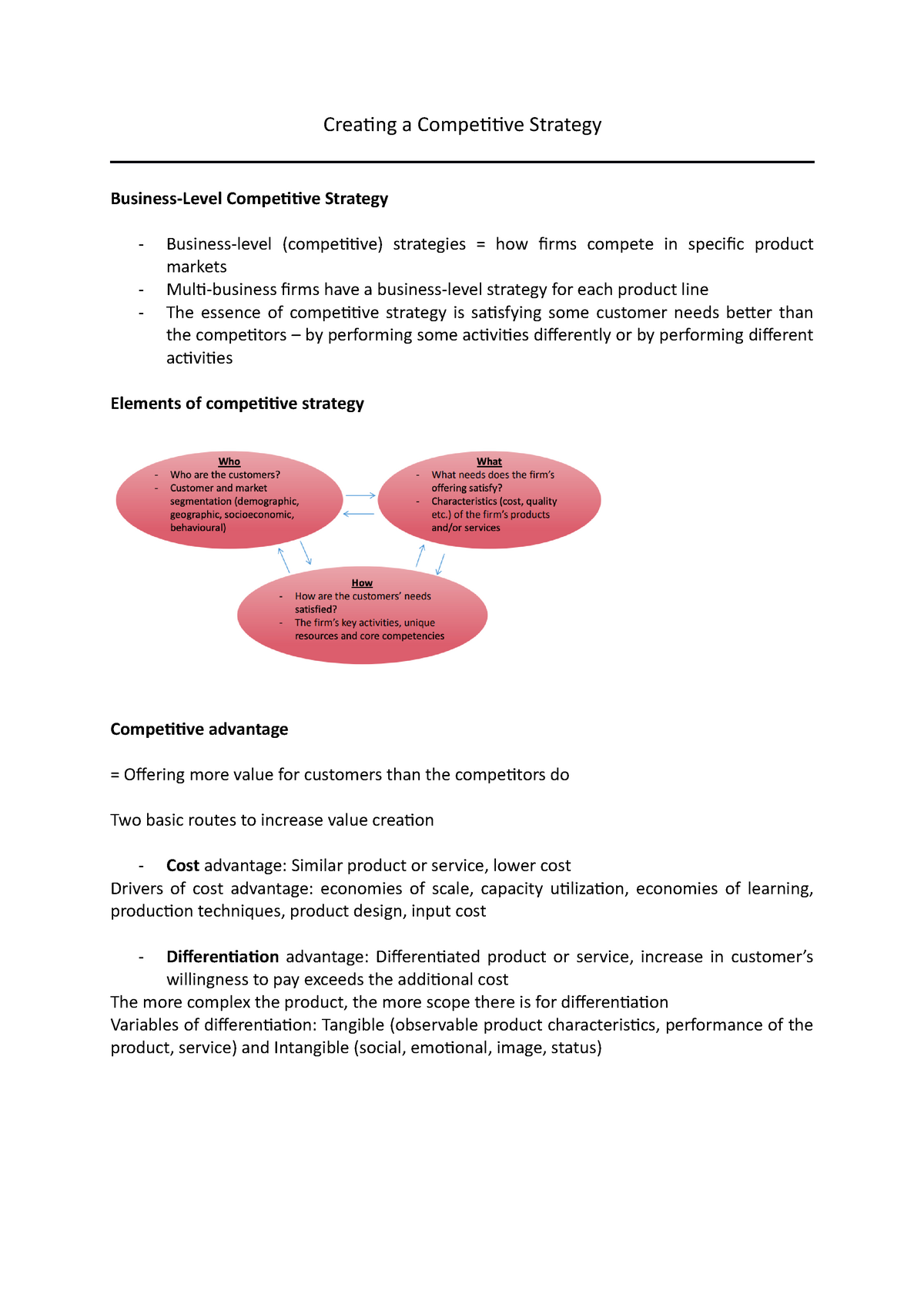 3 Creating A Competitive Strategy Creating A Competitive Strategy Business Level Competitive Studocu