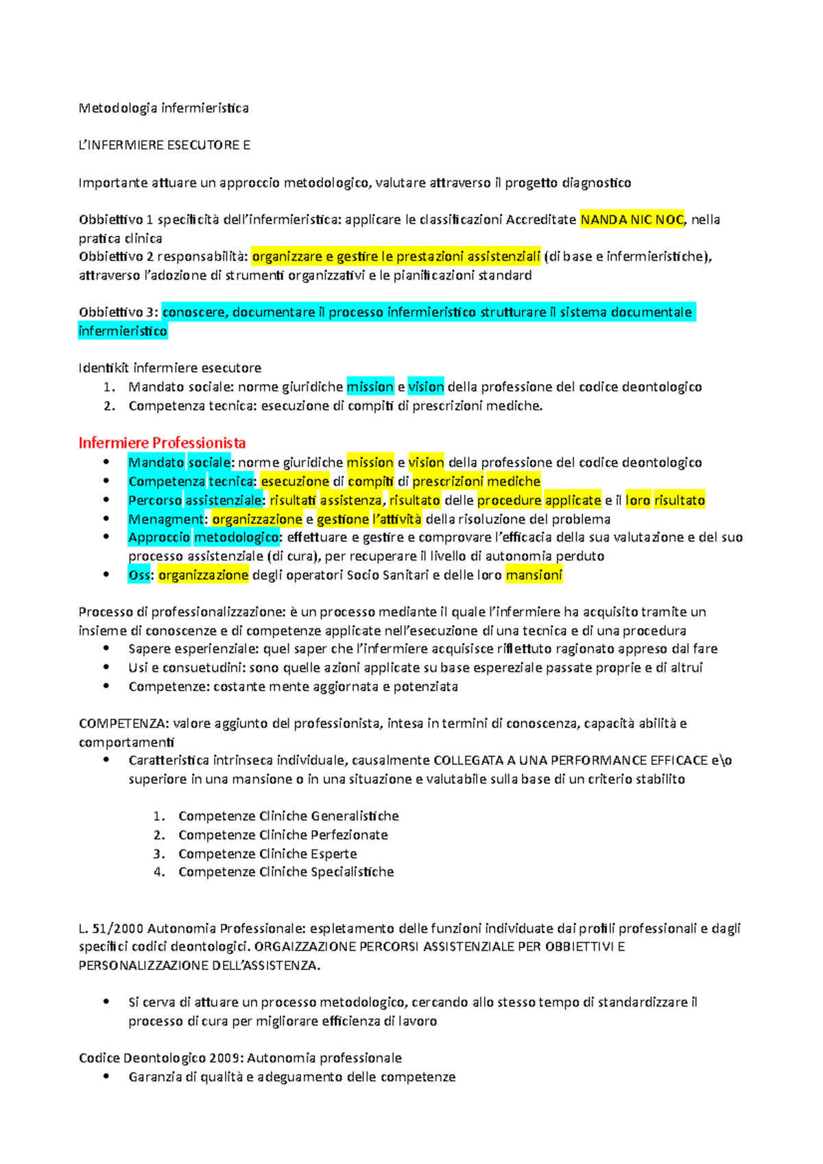 Metodologia Inf 1 - Metodologia Infermieristica L’INFERMIERE ESECUTORE ...