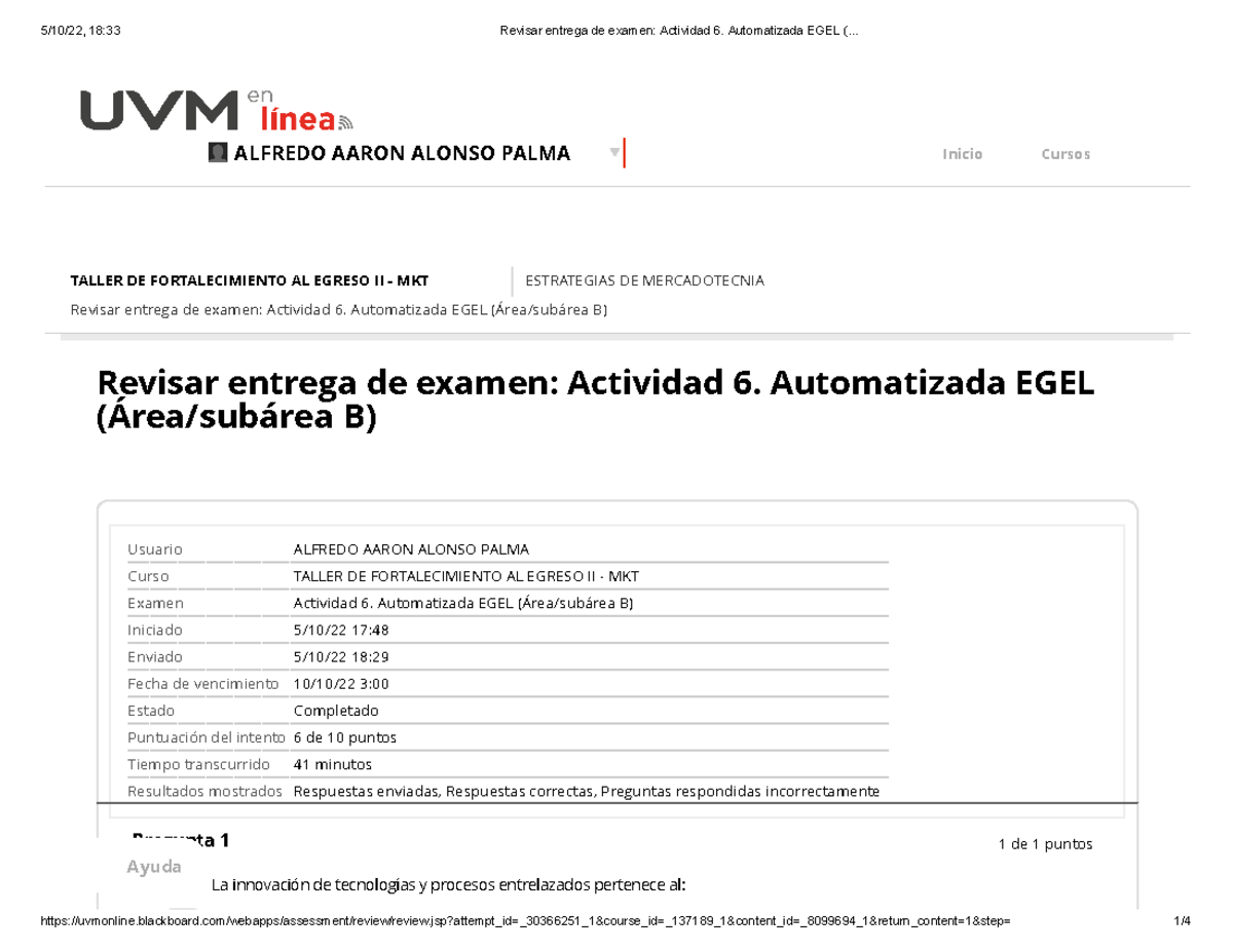 Revisar Entrega De Examen Actividad 6. Automatizada EGEL (^ - TALLER DE ...