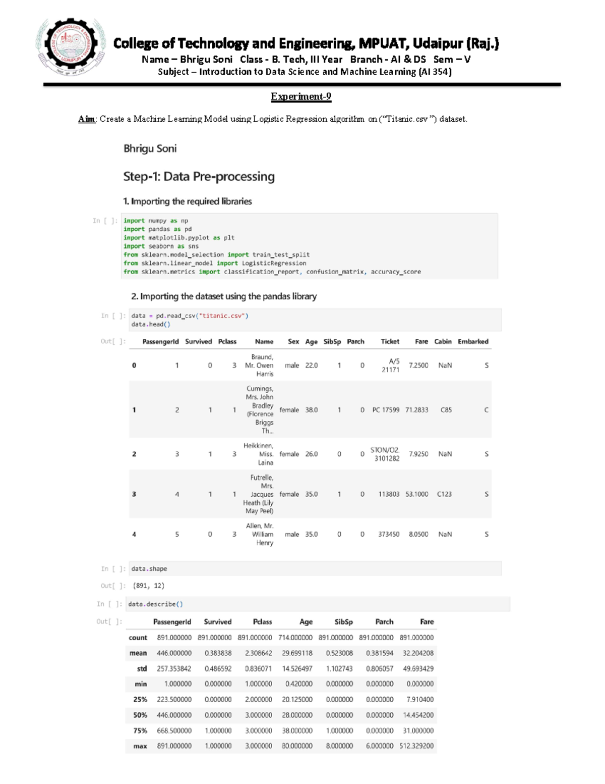 File Part II - Practical File - Subject – Introduction to Data Science ...