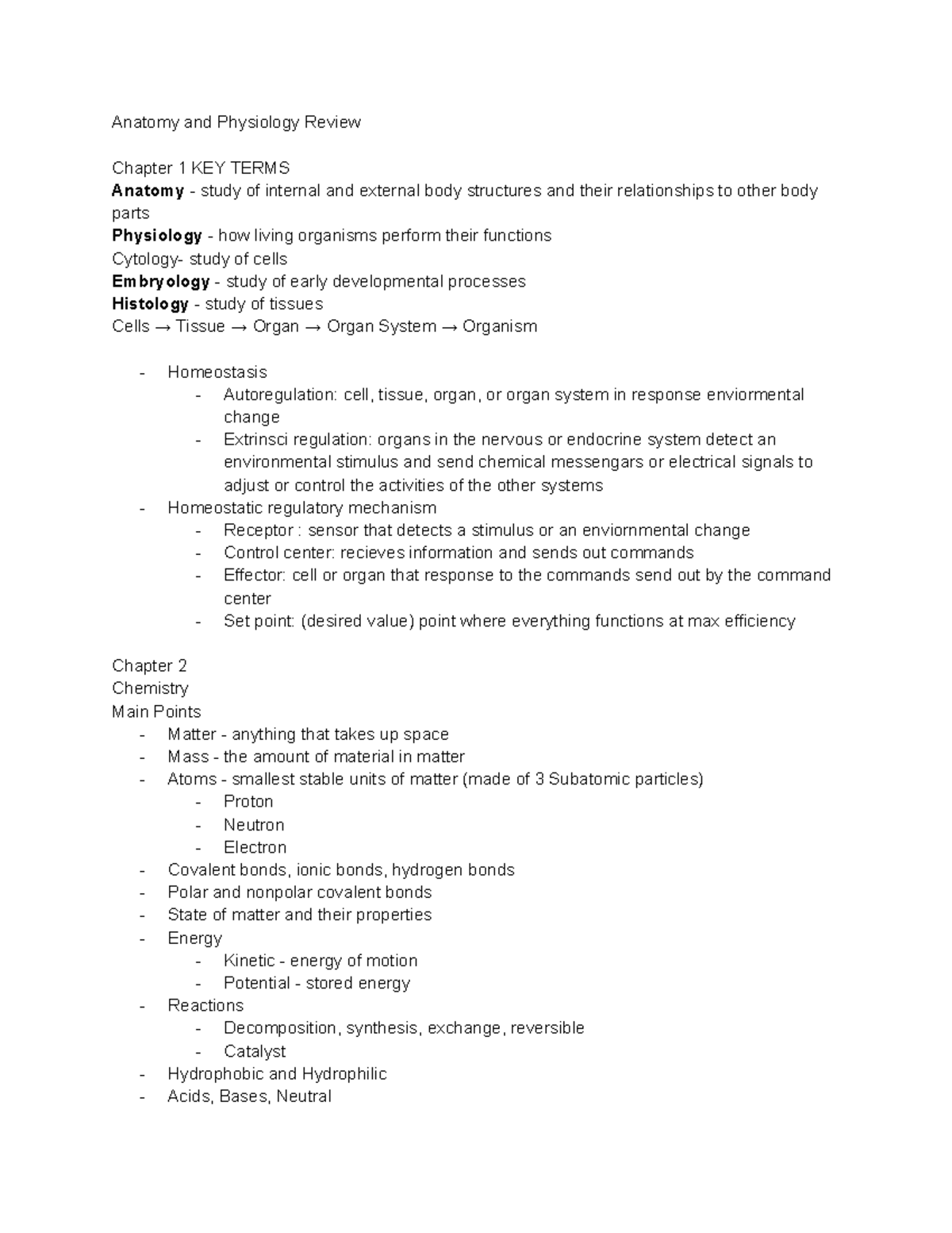 Anatomy 2 - Anatomy And Physiology Review Chapter 1 KEY TERMS Anatomy ...