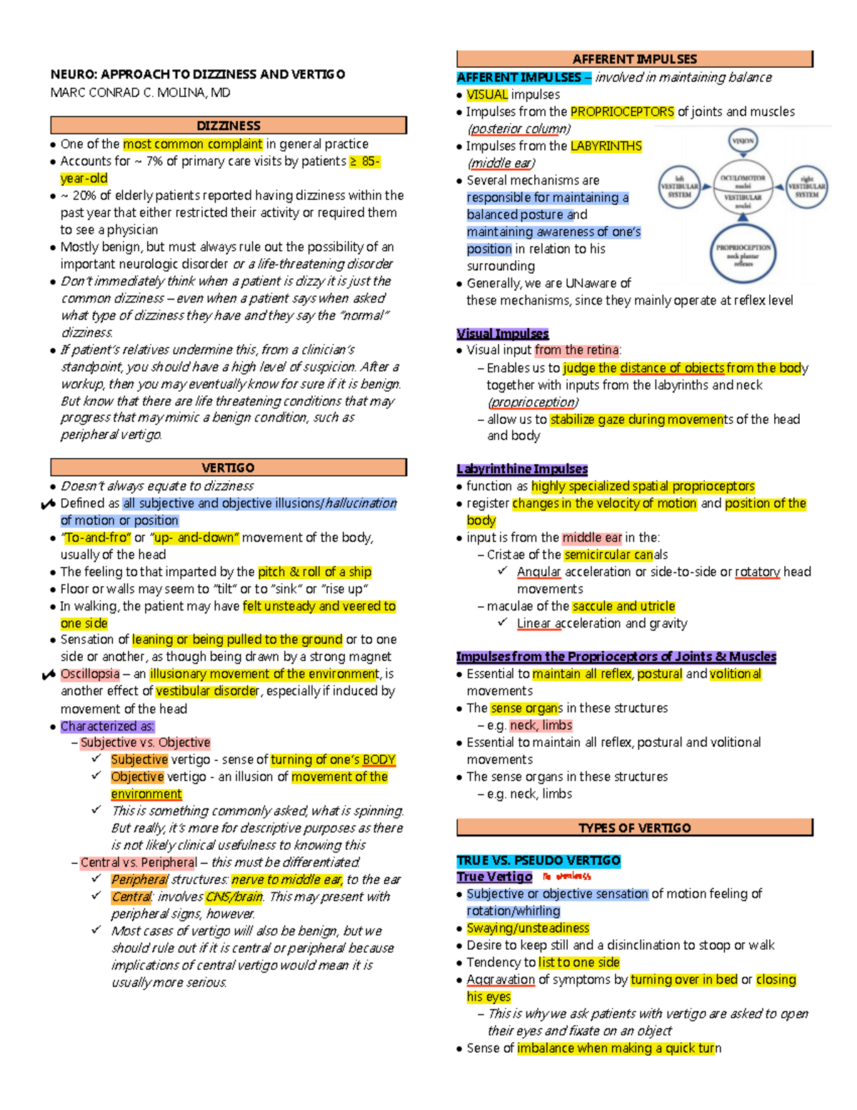 Neurology Dizziness-and-Vertigo - New Era University NEURO: APPROACH TO ...