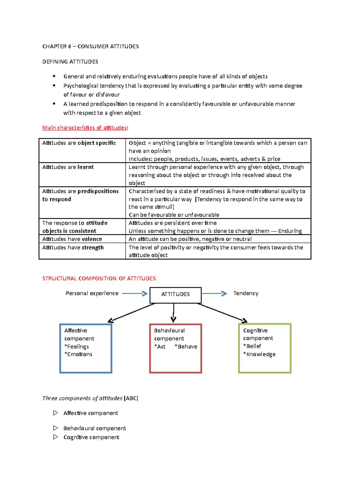 Chapter 6 Summary BEM 212 - CHAPTER 6 CONSUMER and relatively enduring ...