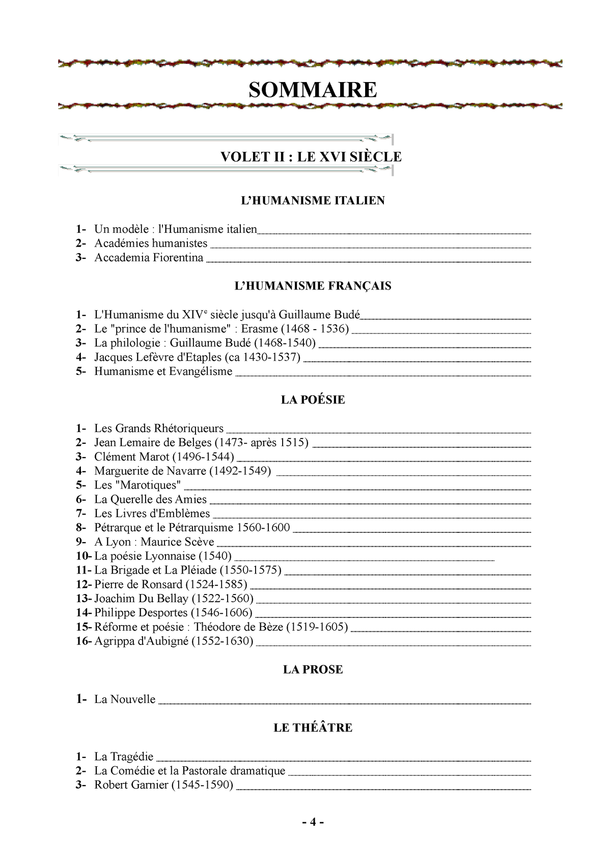 Lf 1 Envoi I1 1617 Littérature Française Du 16 17e Siècle Sommaire Volet Ii Le Xvi