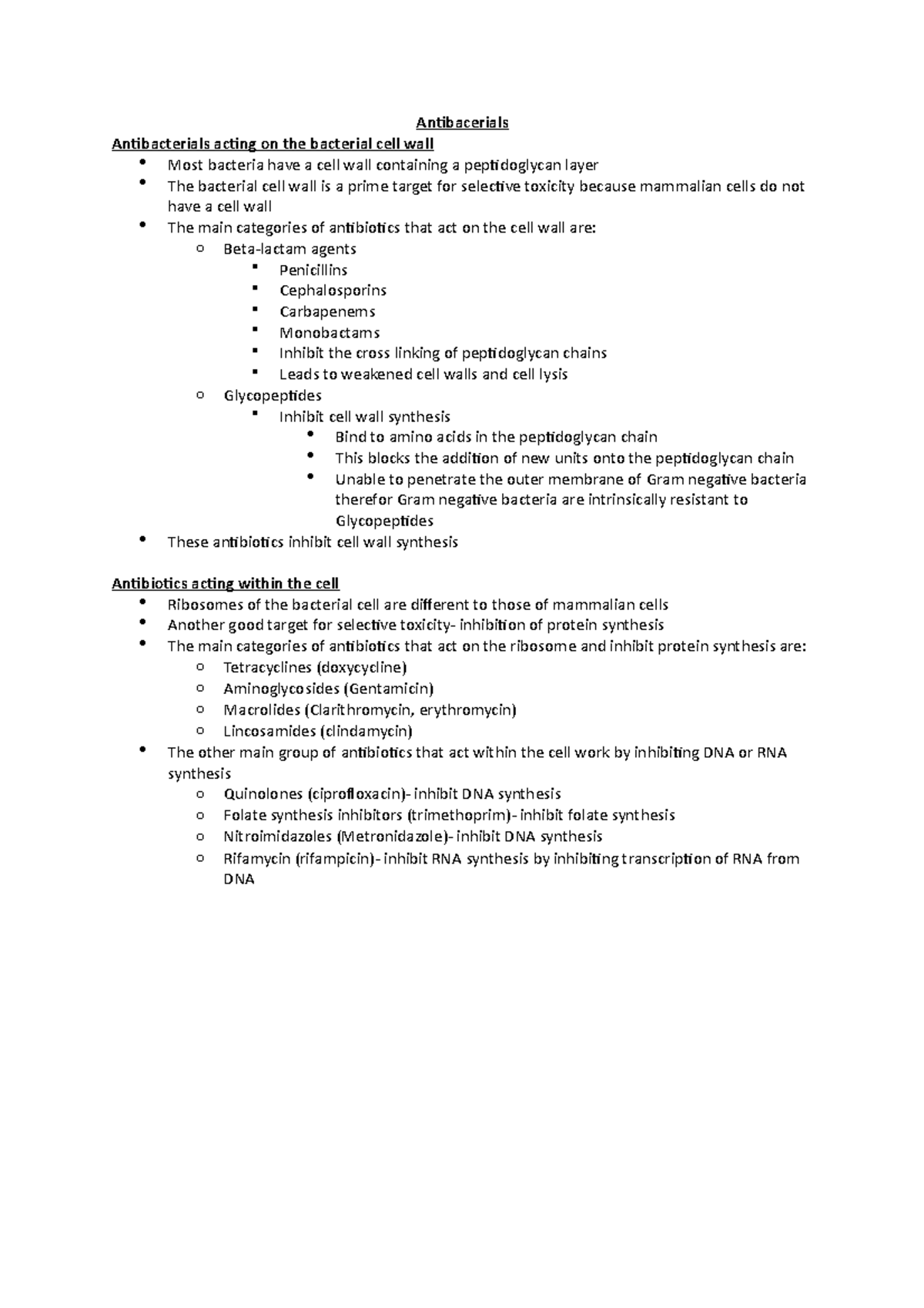 Antibacerials Antibacterials Antibacerials Antibacterials acting on