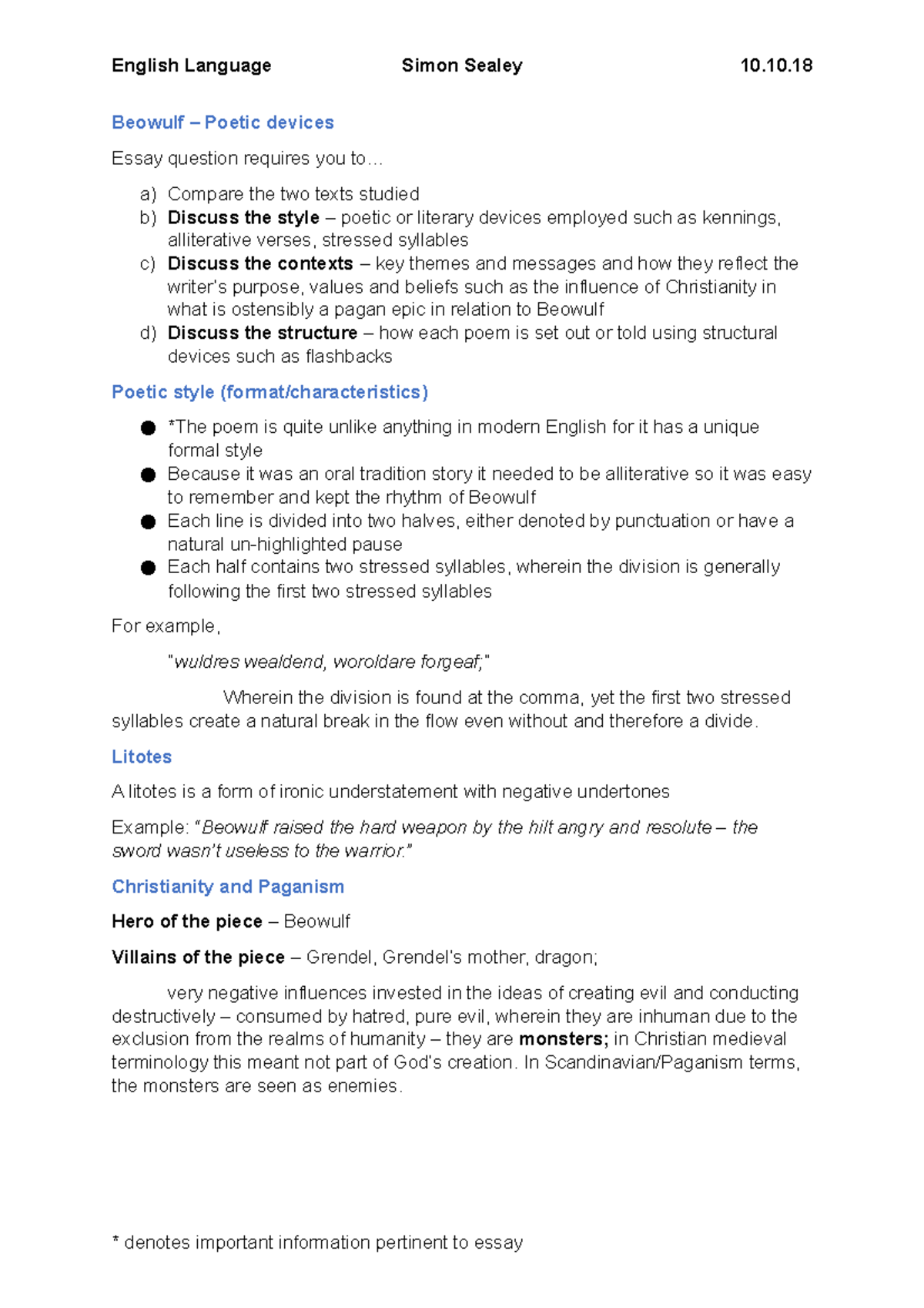 Class notes - 10 - ffigfnfinefinef - English Language Simon Sealey 10 ...
